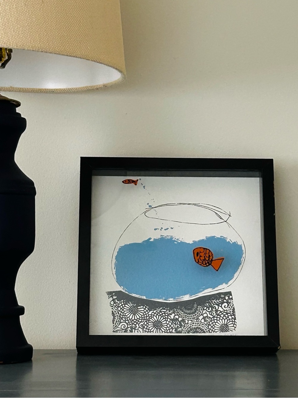 Vintage IKEA Olunda JANE ORMES GOLDFISH BOWL SHADOW BOX Hang Square FRAMED